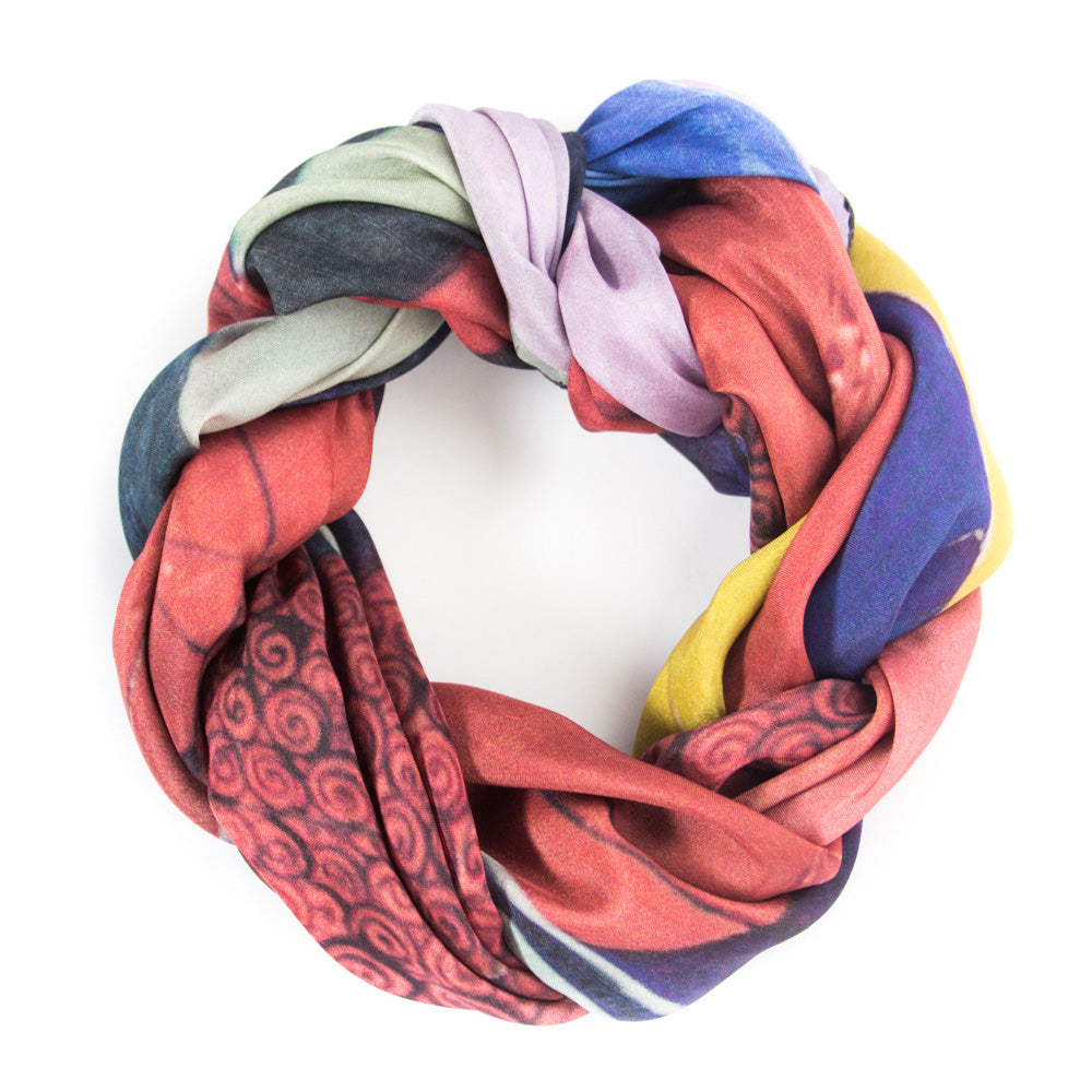 Chetna Singh Multi Color Buddha Face Square Silk Scarf.