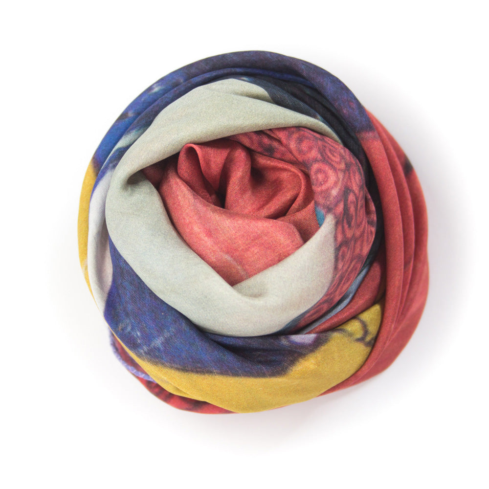 Chetna Singh Multi Color Buddha Face Square Silk Scarf.