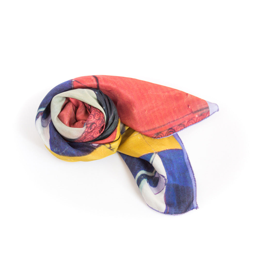 Chetna Singh Multi Color Buddha Face Square Silk Scarf.