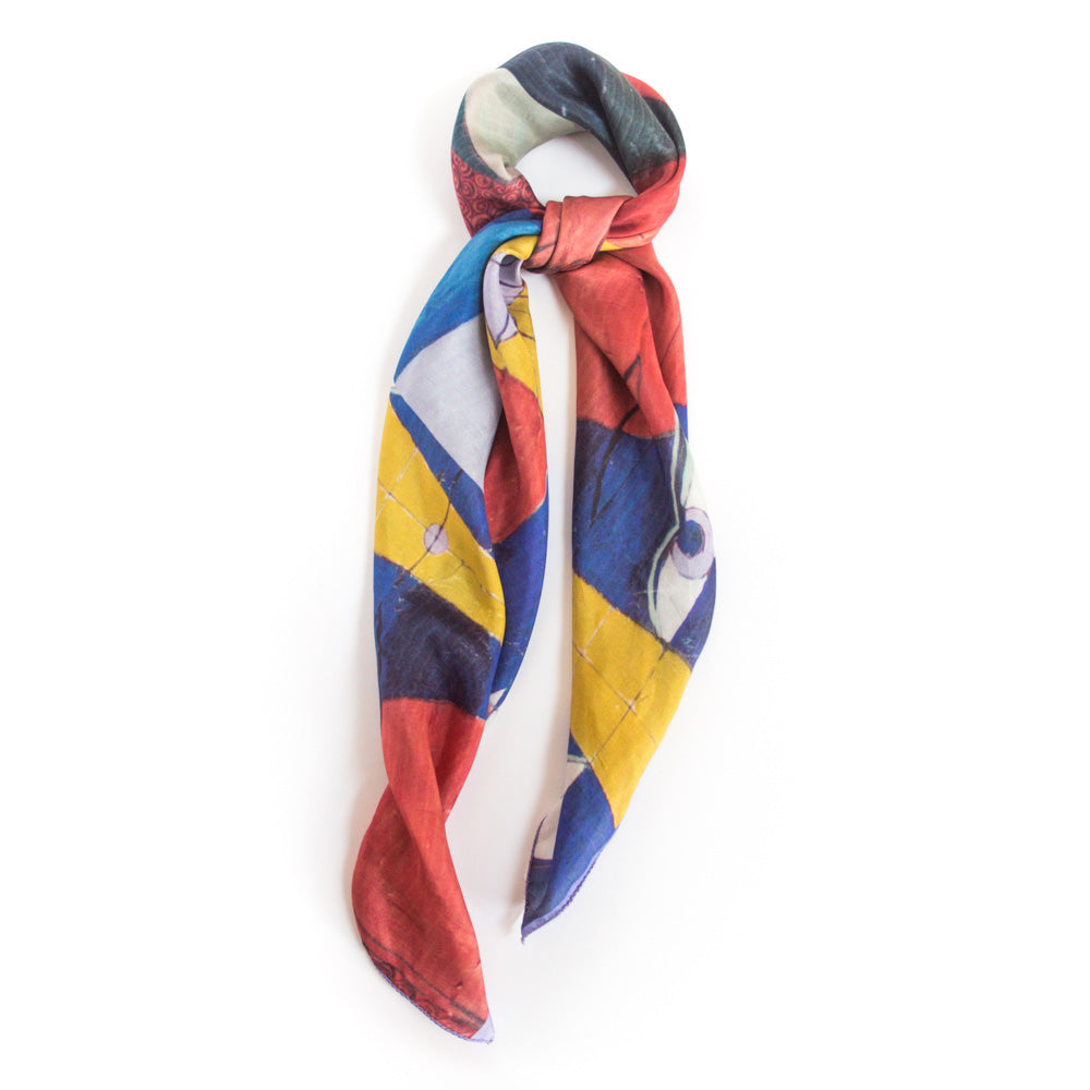 Chetna Singh Multi Color Buddha Face Square Silk Scarf.