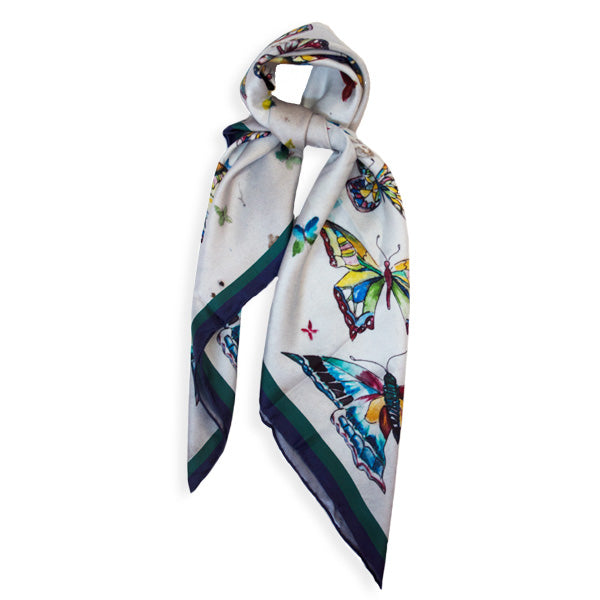 Chetna Singh butterfly print silk square scarf.