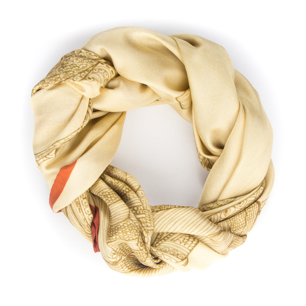 Chetna Singh gold tone horse print square silk scarf.