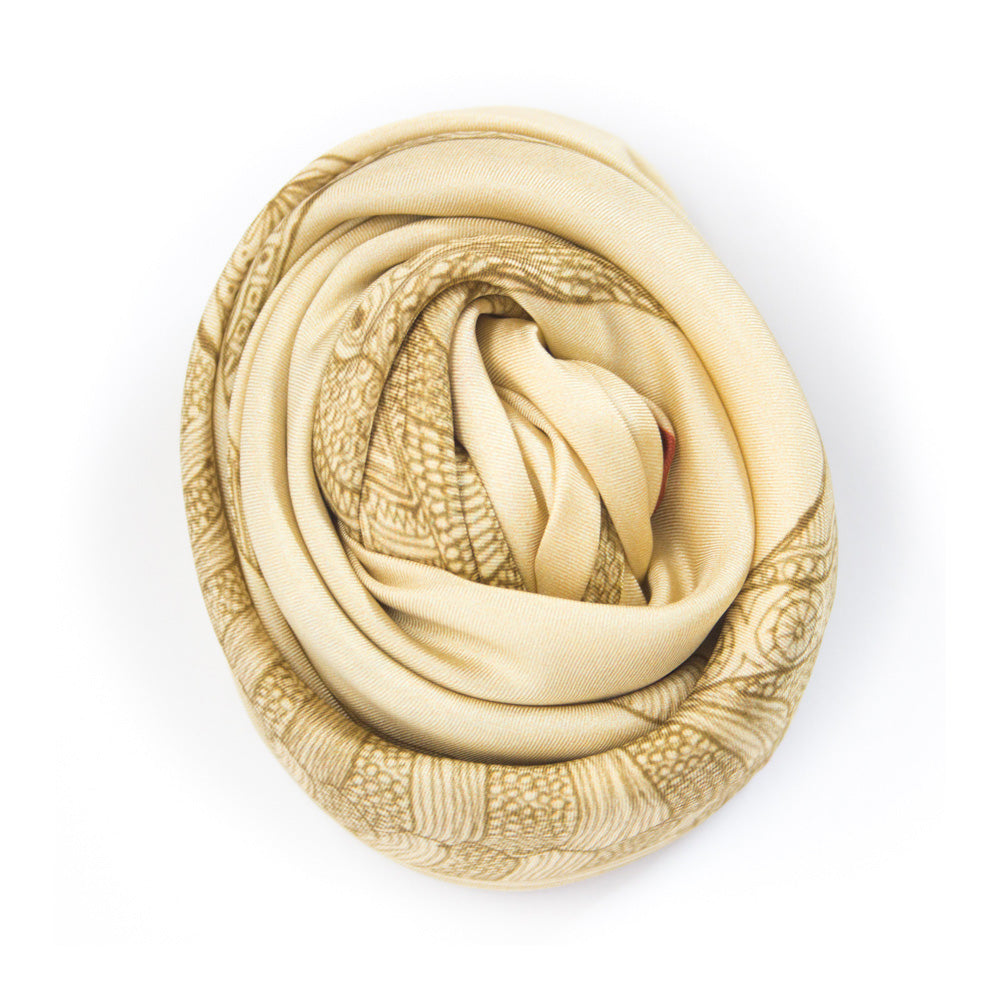 Chetna Singh gold tone horse print square silk scarf. 