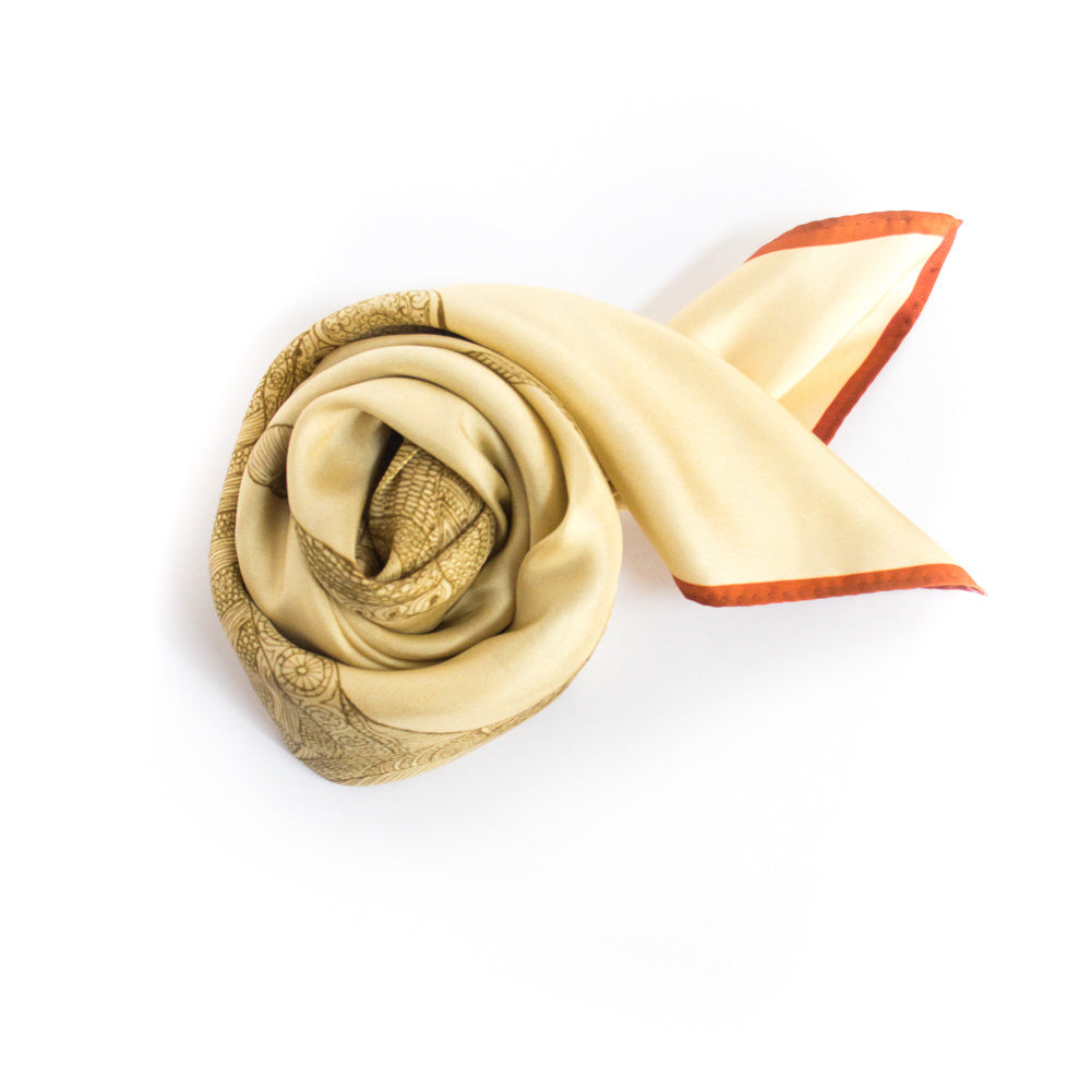 Chetna Singh gold tone horse print square silk scarf.