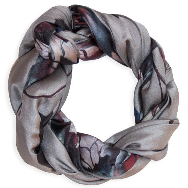 Chetna Singh grey butterfly print square silk scarf.