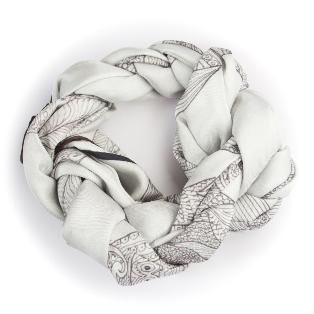 Chetna Singh white henna horse print long silk scarf.