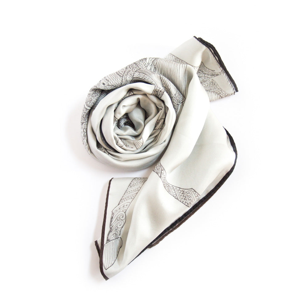 Chetna Singh white henna horse print long silk scarf.