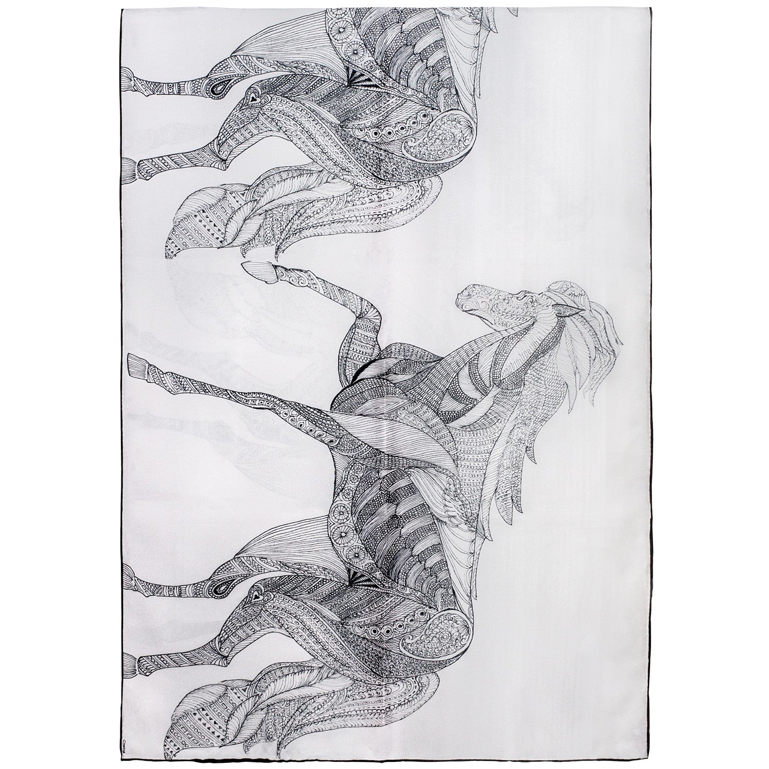 Chetna Singh white henna horse print long silk scarf.