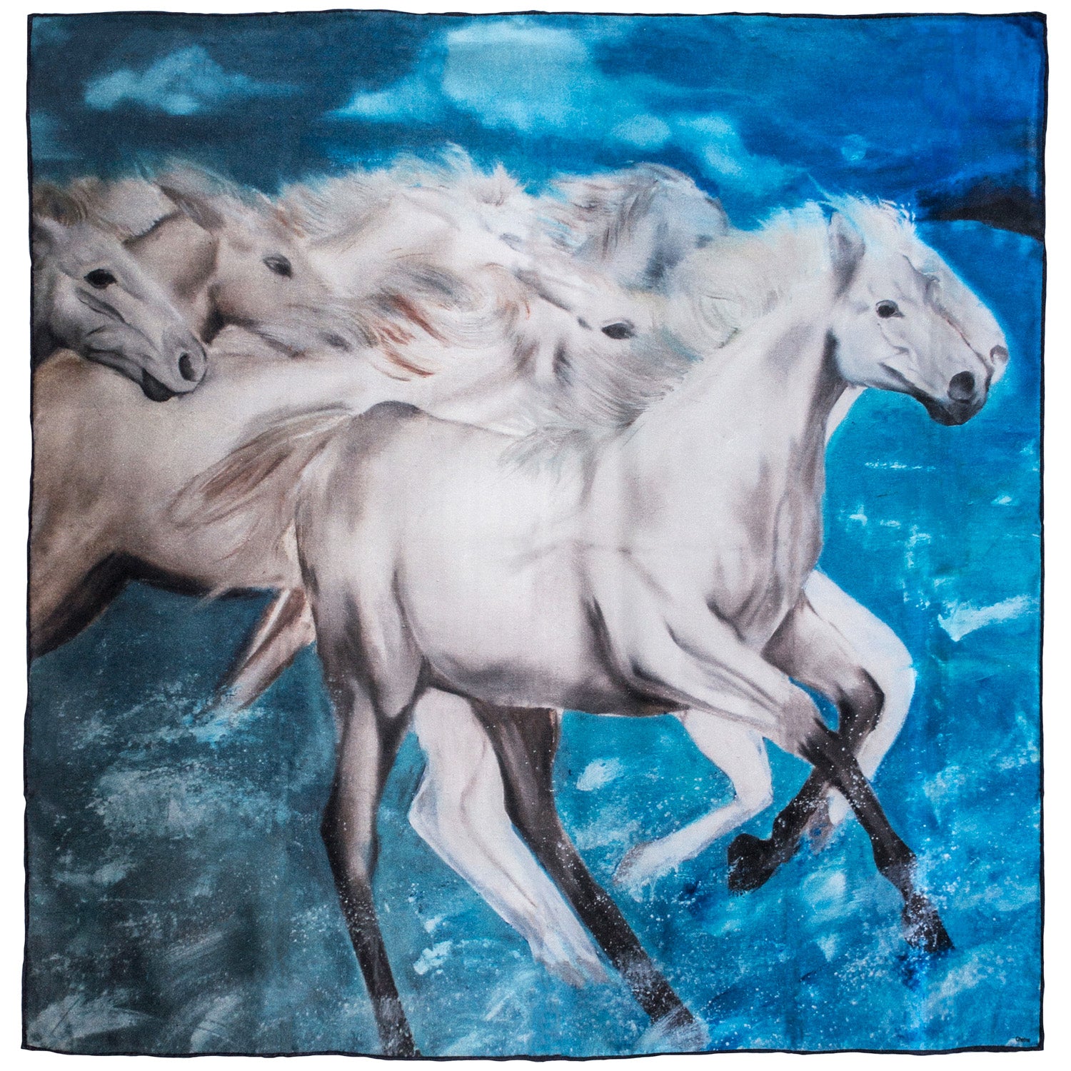 Chetna Singh deep blue horse print square silk scarf. 