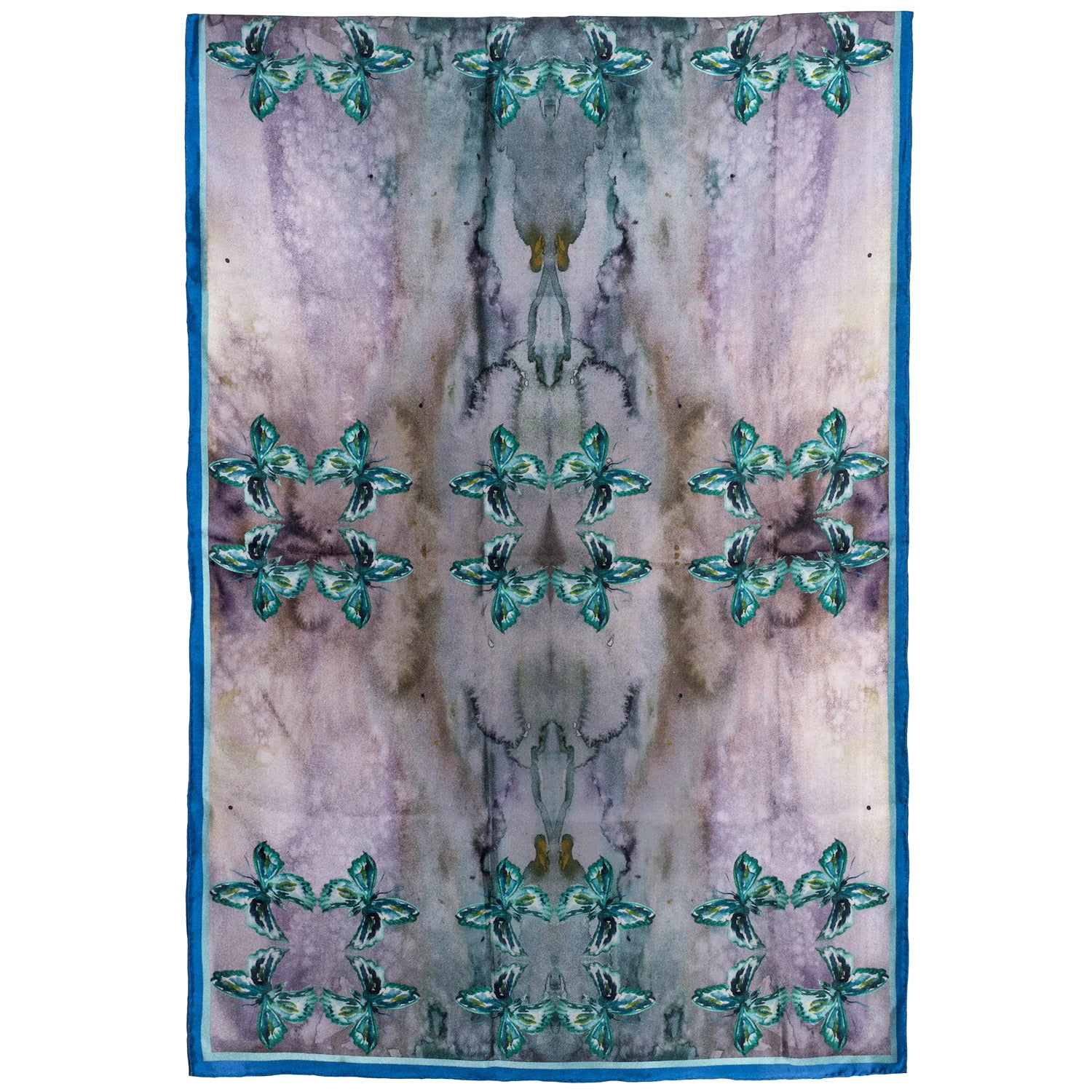 Chetna Singh jewel tone butterfly print long silk scarf.