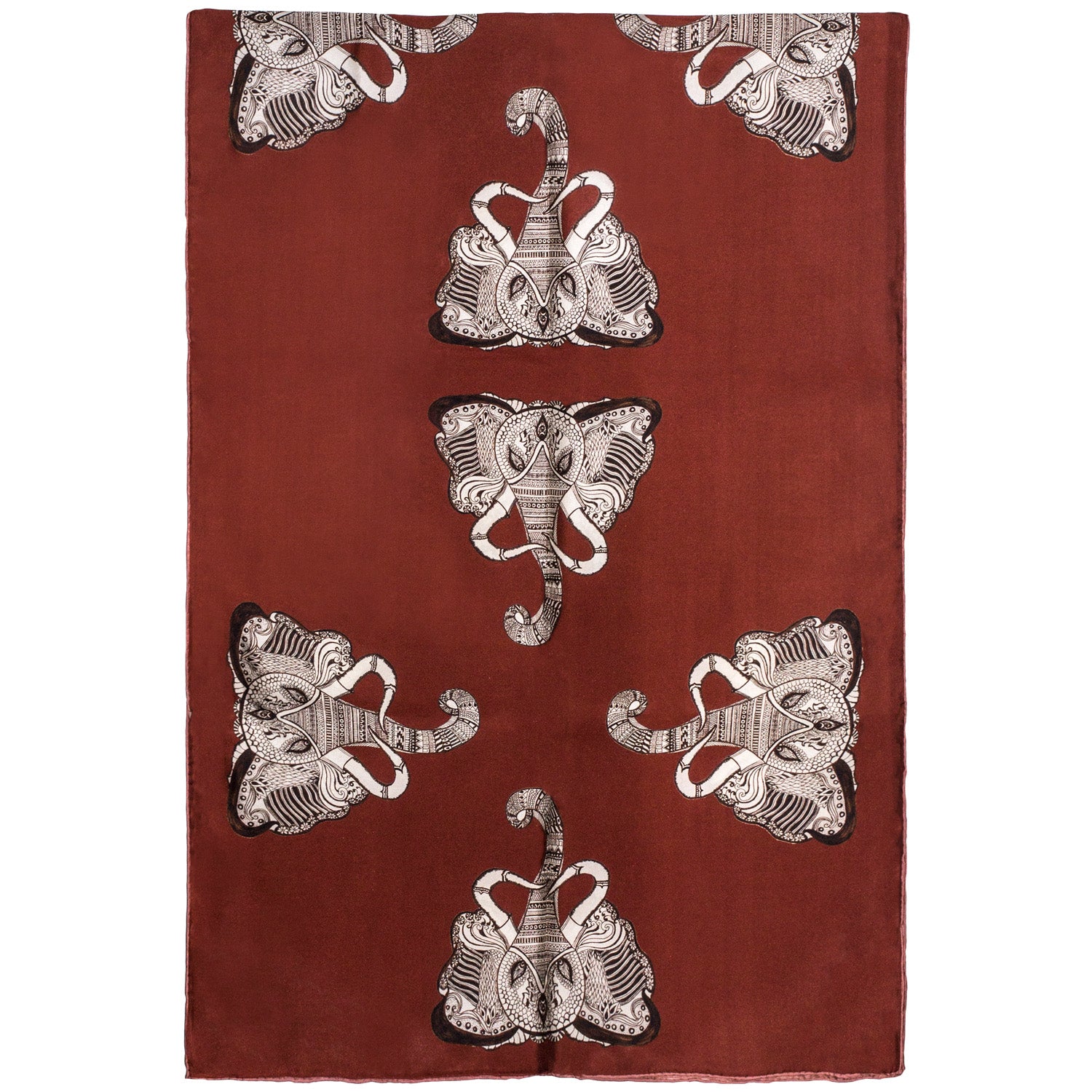 Chetna Singh orange and rust tone elephant print long silk scarf. 