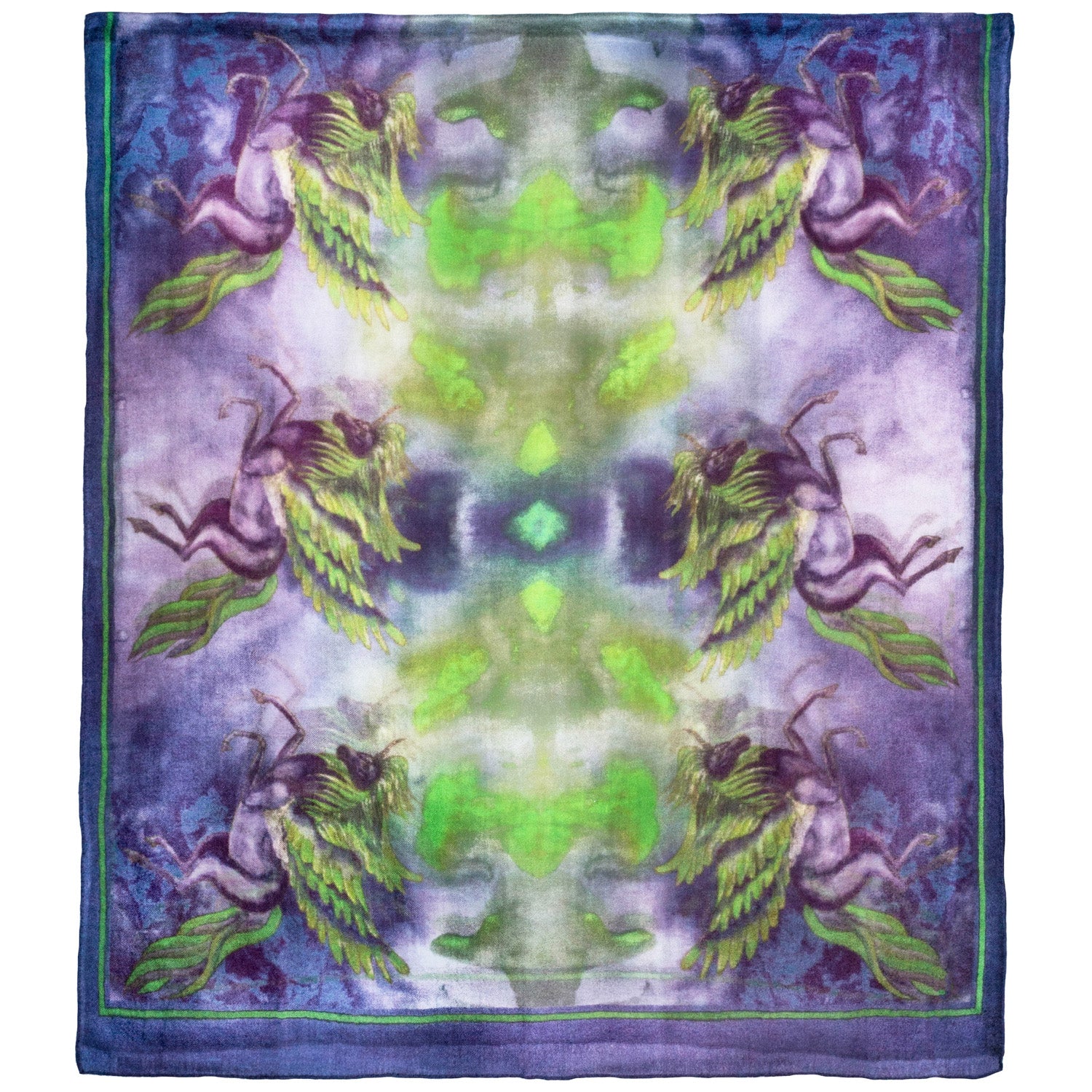 Chetna Singh purple and green printed Phoenix cashmere scarf.