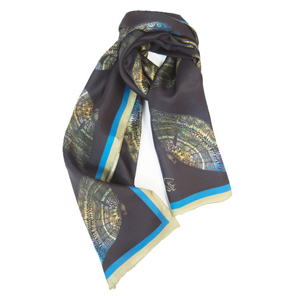Chetna Singh black butterfly print long silk scarf.