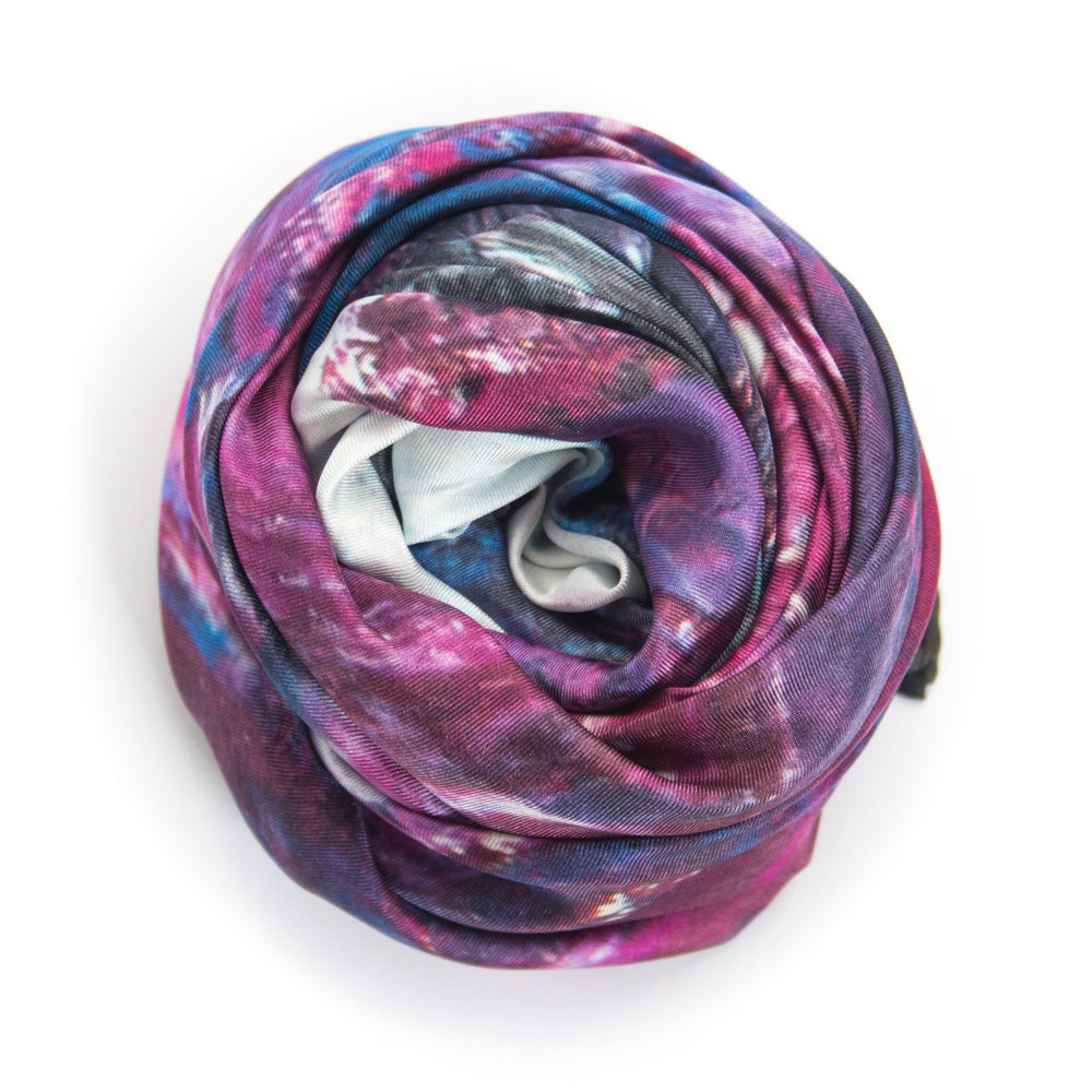 Chetna Singh white and purple horse print square silk scarf.