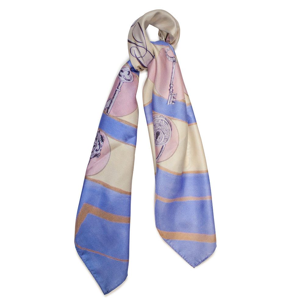 Chetna Singh key and lock "Paris" print square silk scarf. 