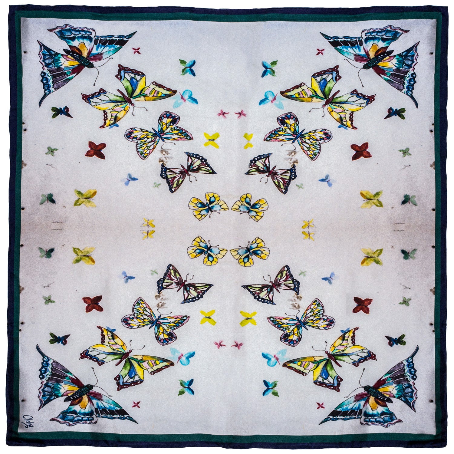 Chetna Singh butterfly print silk square scarf.