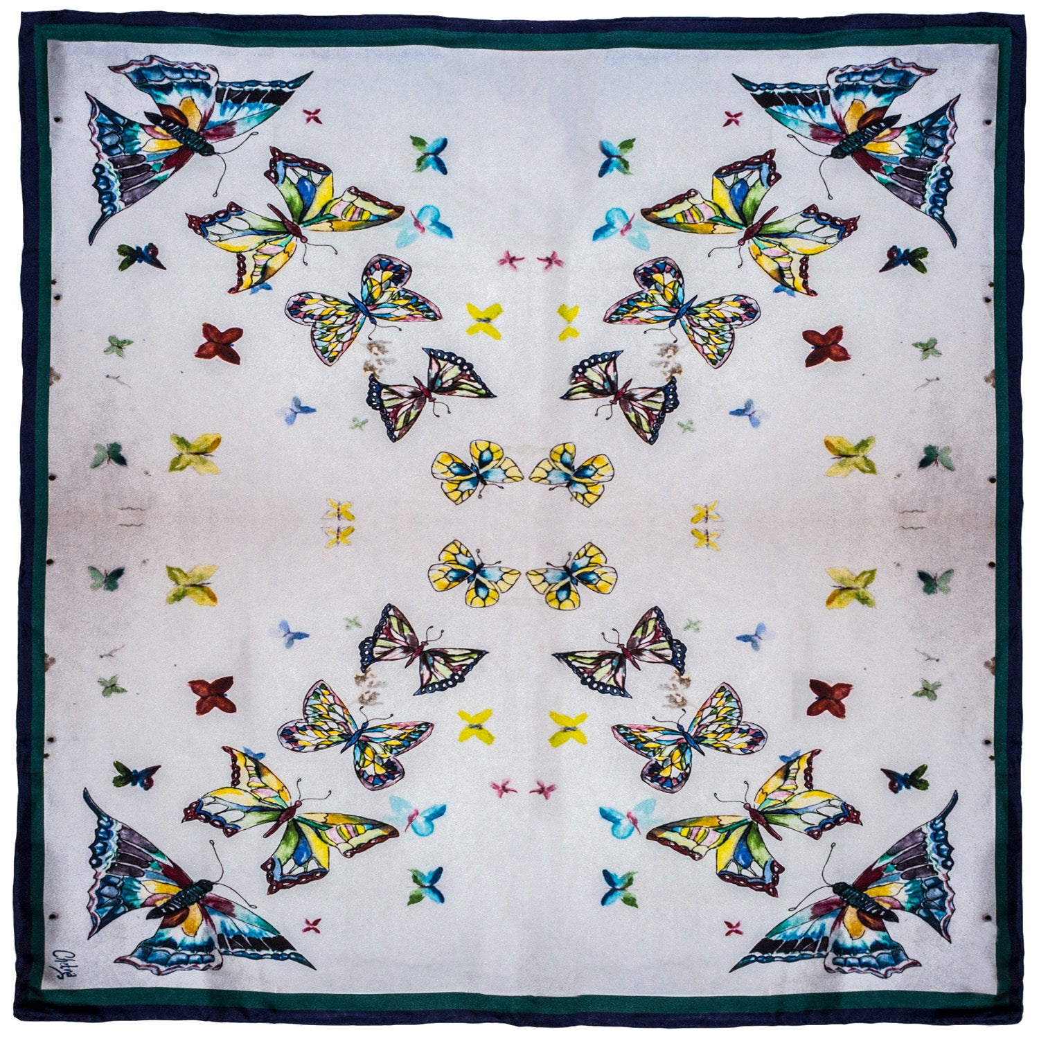 Chetna Singh butterfly print silk square scarf. 