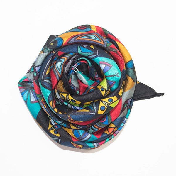 Chetna Singh multi-color butterfly print square silk scarf.