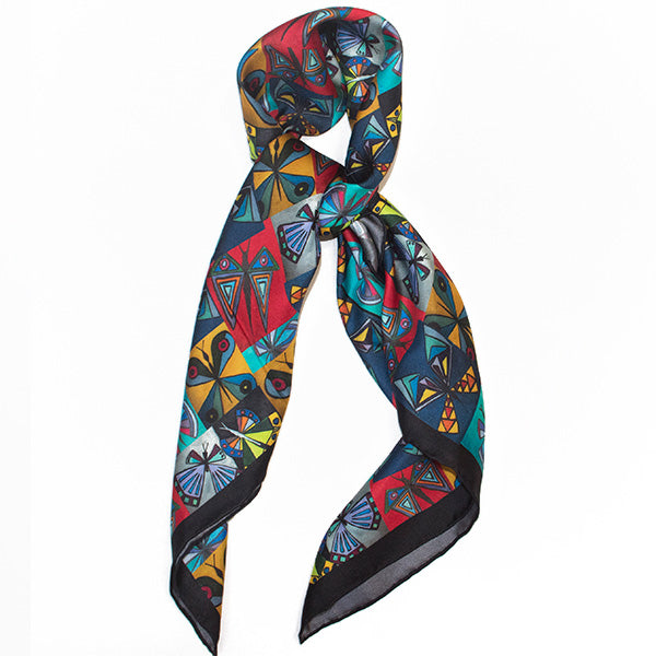 Chetna Singh multi-color butterfly print square silk scarf.