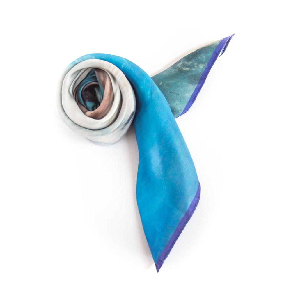 Chetna Singh deep blue horse print square silk scarf.
