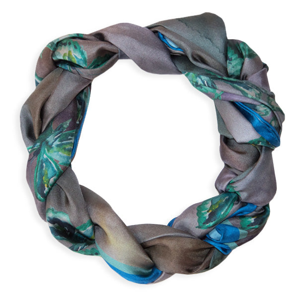 Chetna Singh jewel tone butterfly print long silk scarf.