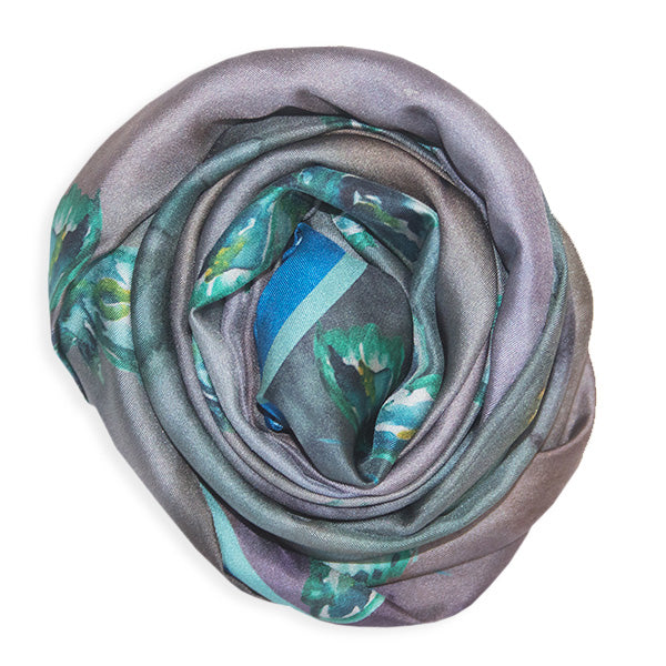 Chetna Singh jewel tone butterfly print long silk scarf.