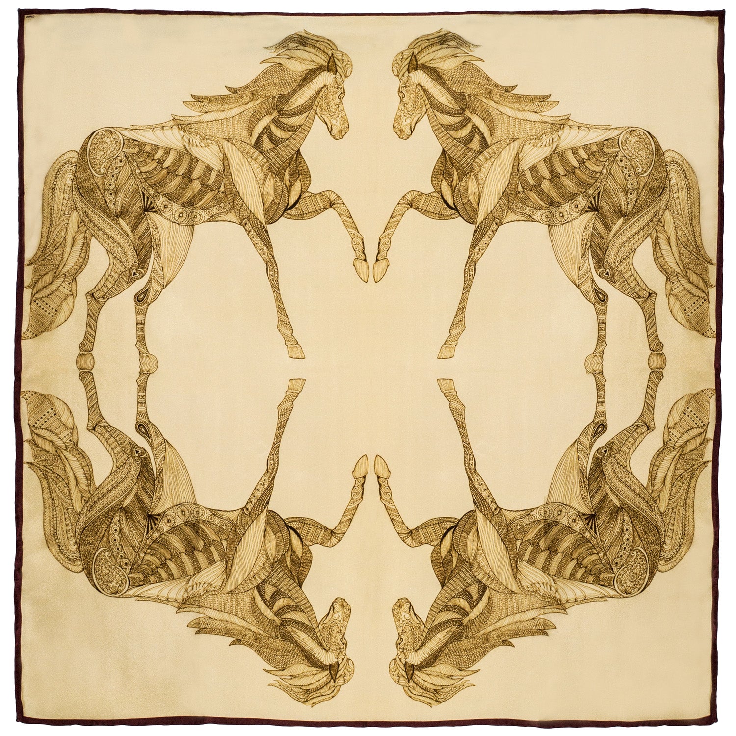 Chetna Singh gold tone horse print square silk scarf. 