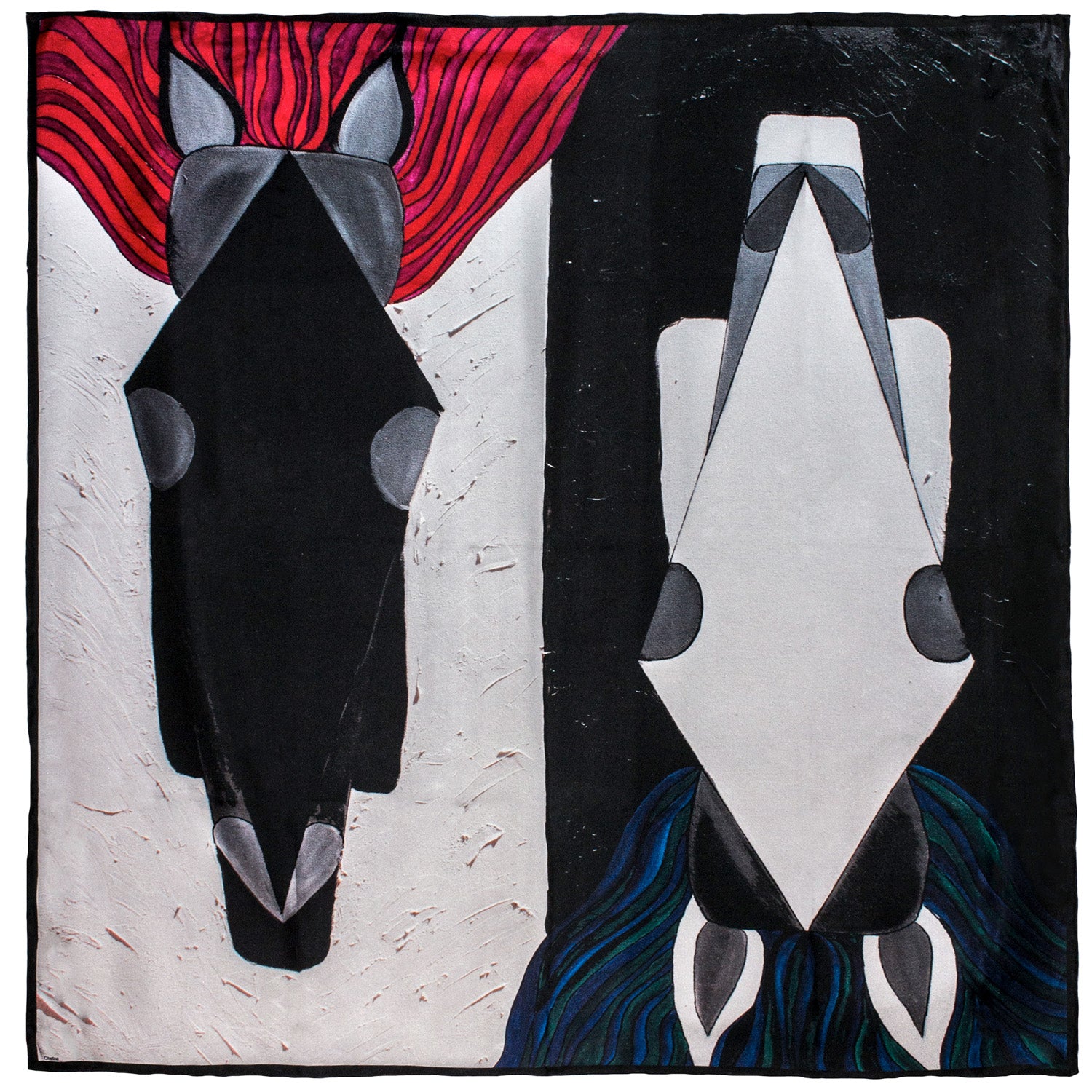 Chetna Singh black and white horse print silk scarf. 