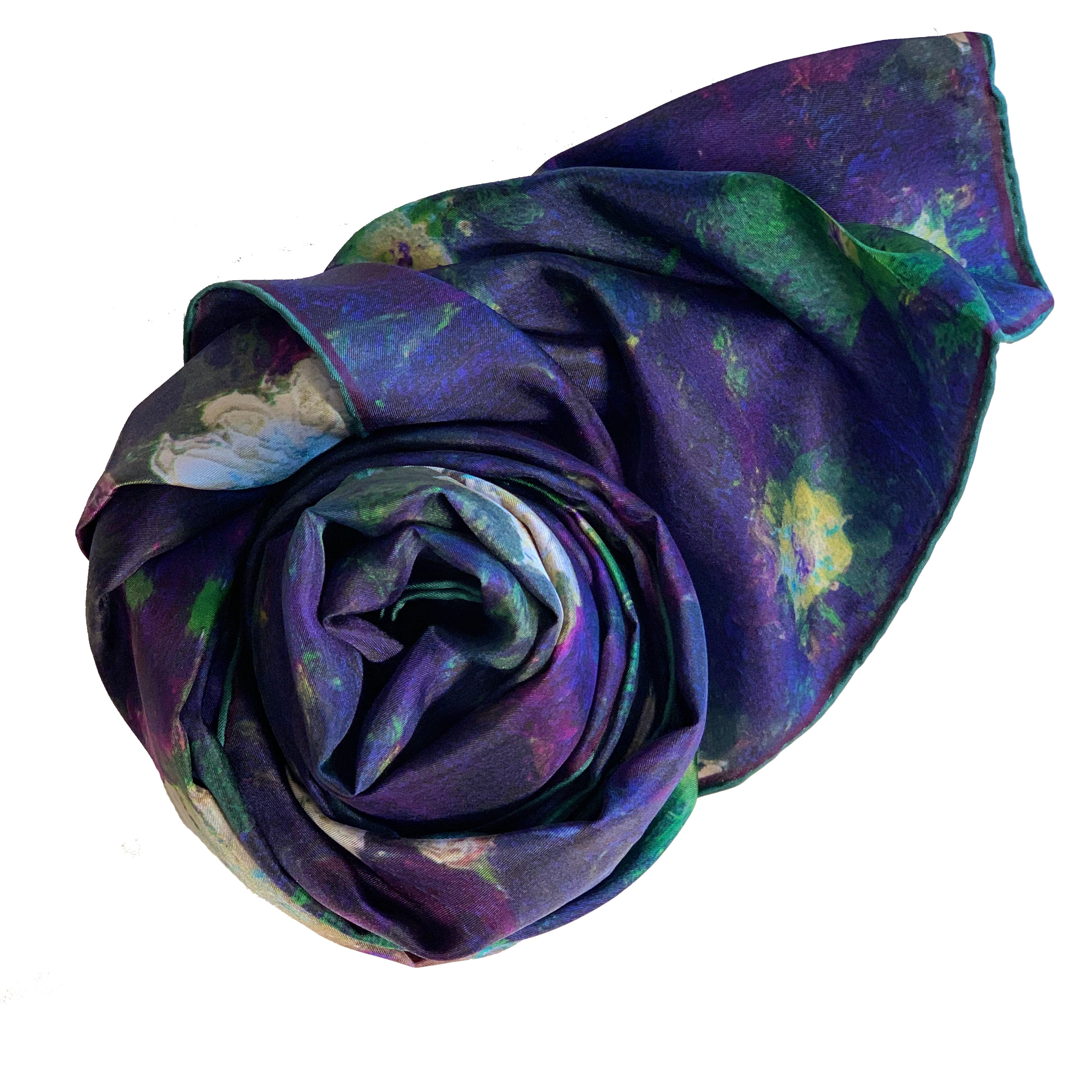 Chetna Singh abstract lotus silk scarf blue