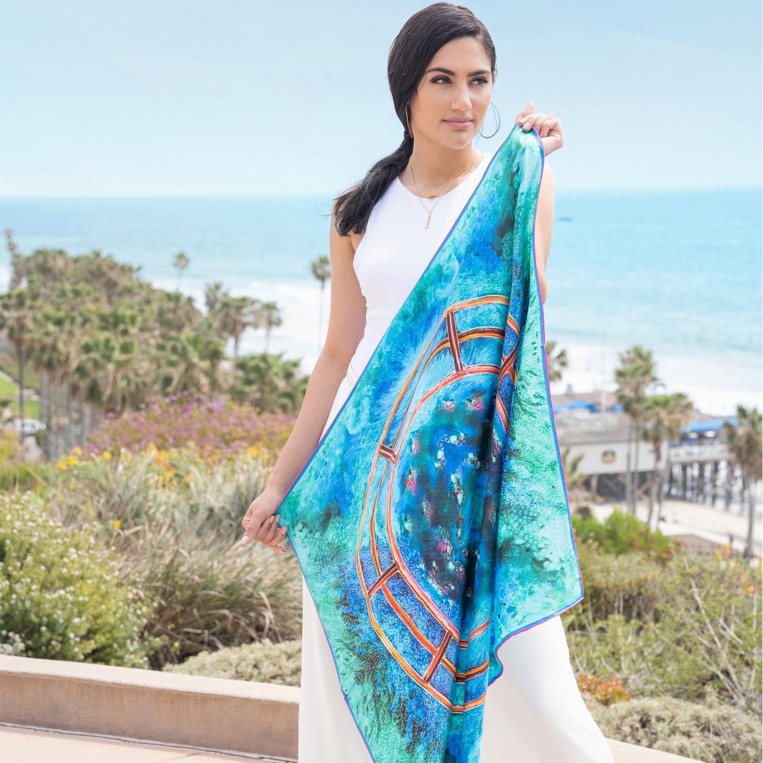 ChetnaSingh rainbow blue silk scarf 