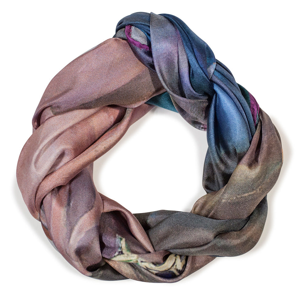 Chetna Singh blue tone Venetian woman in mask print silk scarf.