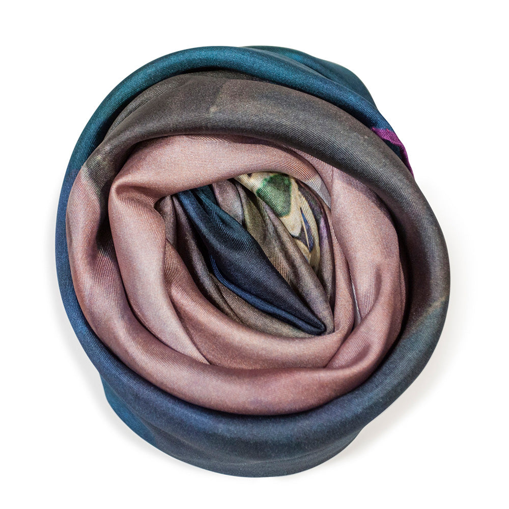 Chetna Singh blue tone Venetian woman in mask print silk scarf.