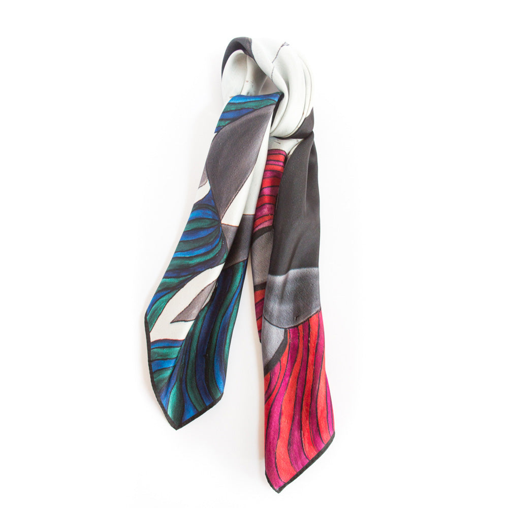 Chetna Singh black and white horse print silk scarf.