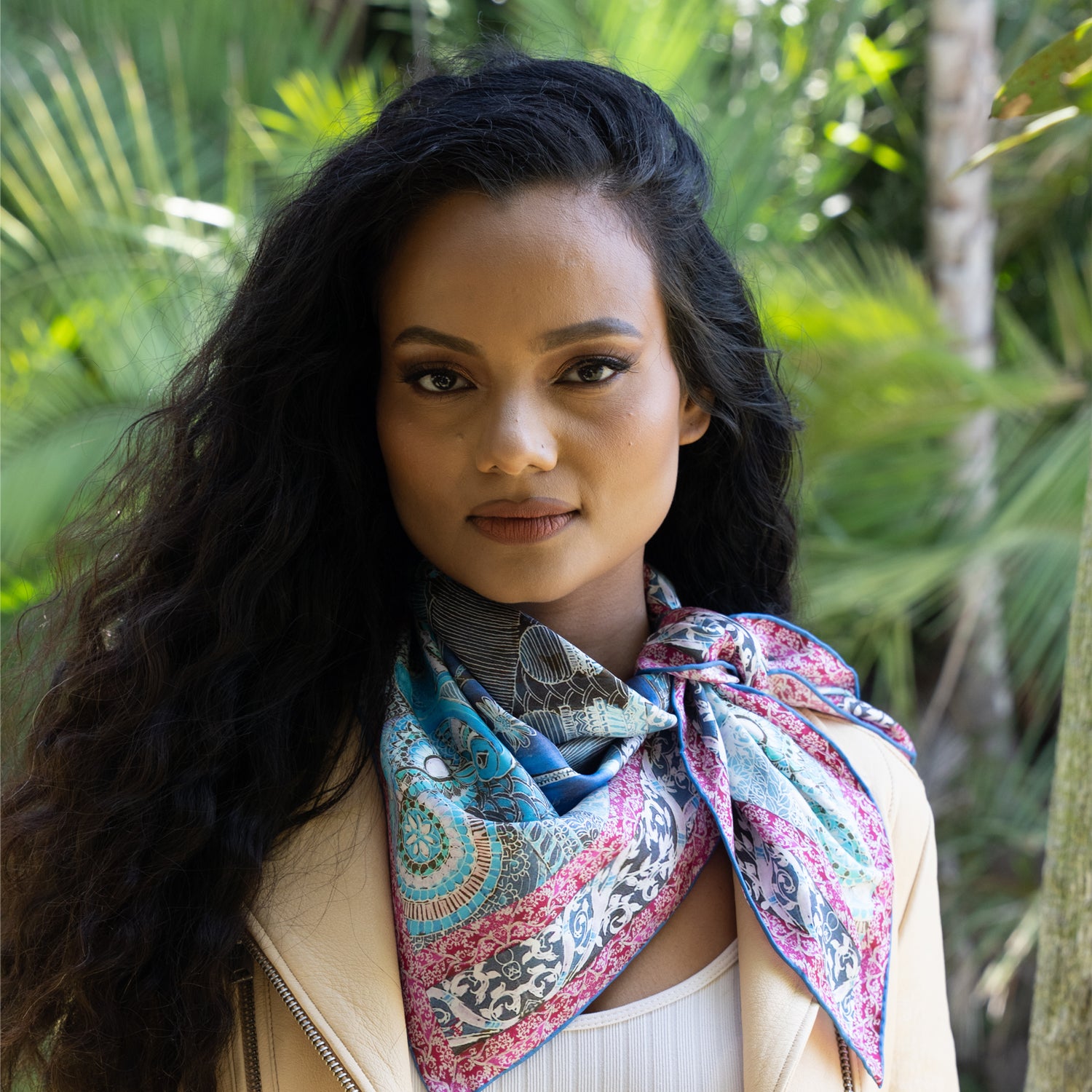 model in Ajanta silk scarf from folklore collection by Chetna Singh