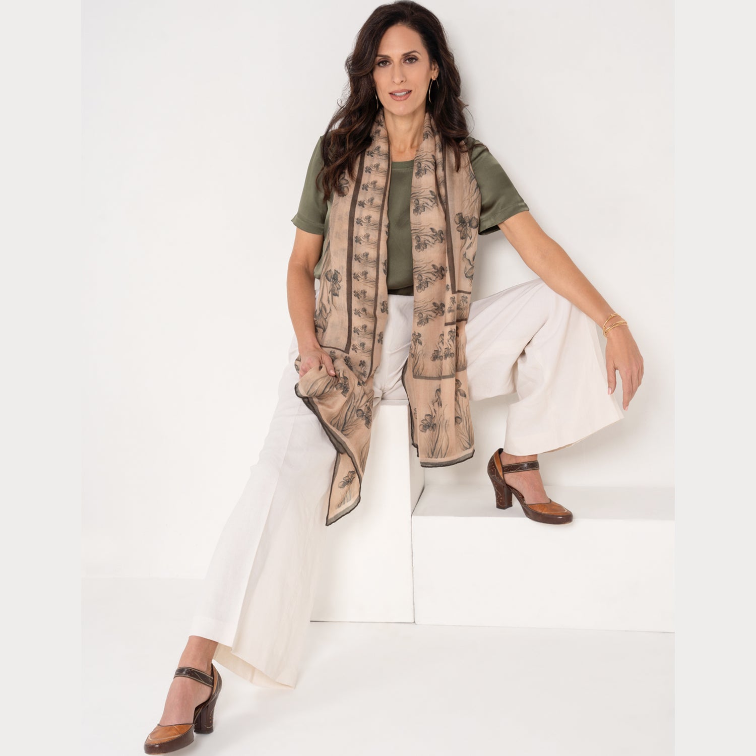 Taupe Irises- Long Cashmere Scarf