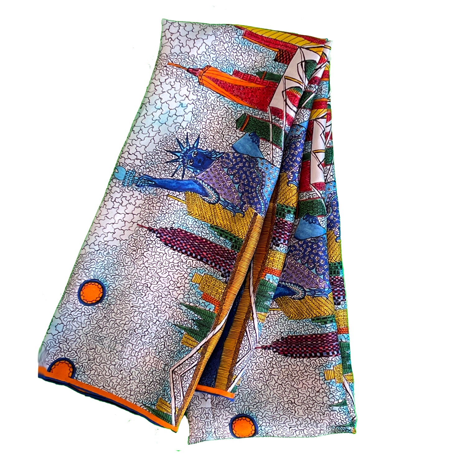 NYC silk scarf, folklore collection, multicolor