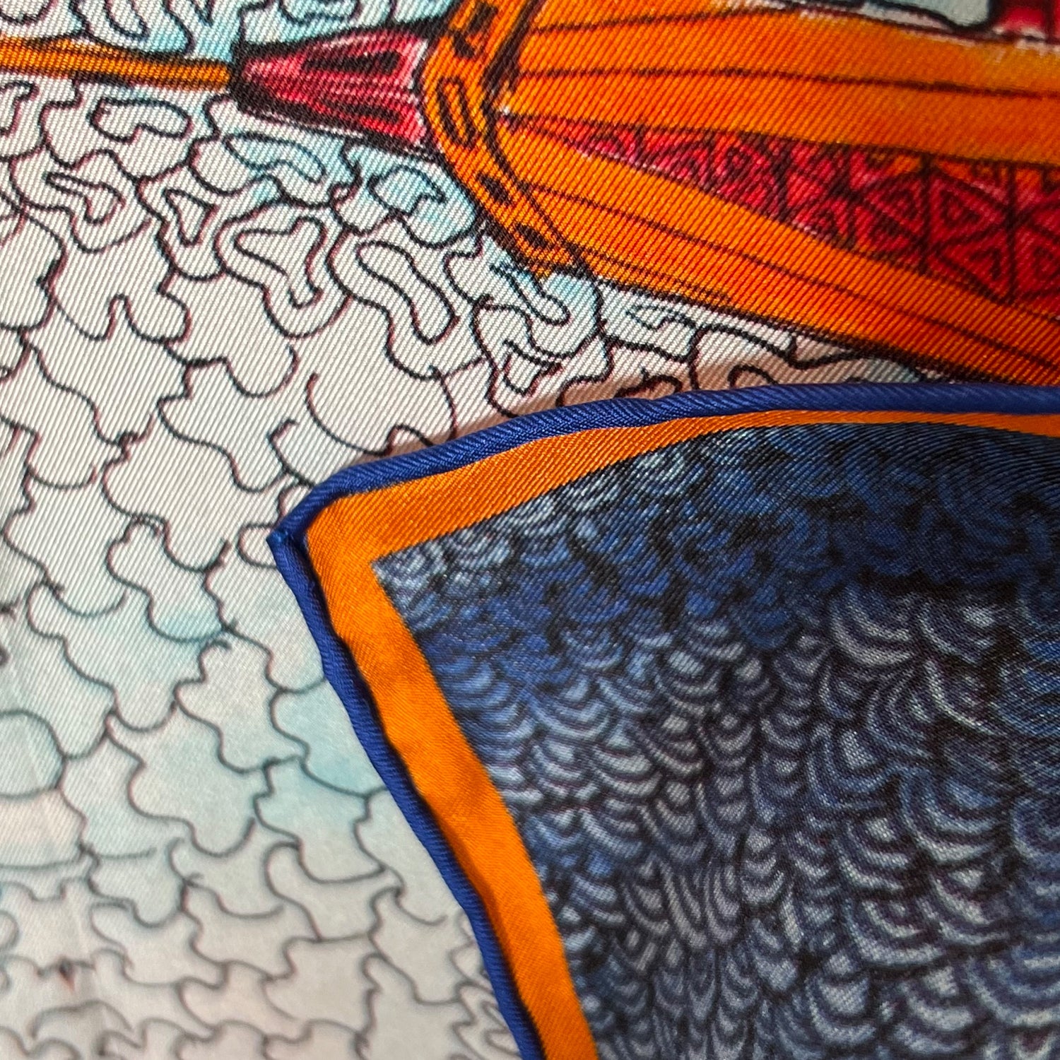 detail of hand rolled edge from silk scarf, Chetna Singh