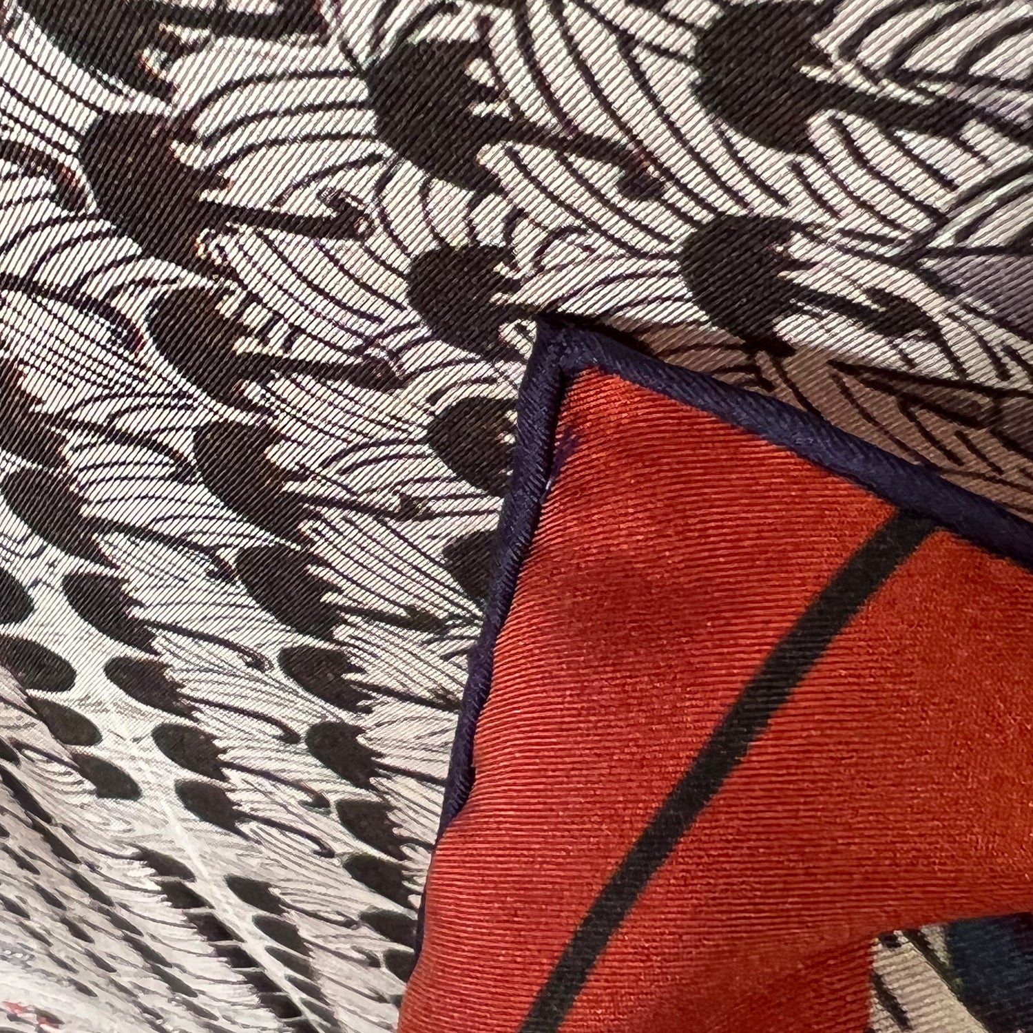 details of hand rolled edge from Chetna Singh silk scarves