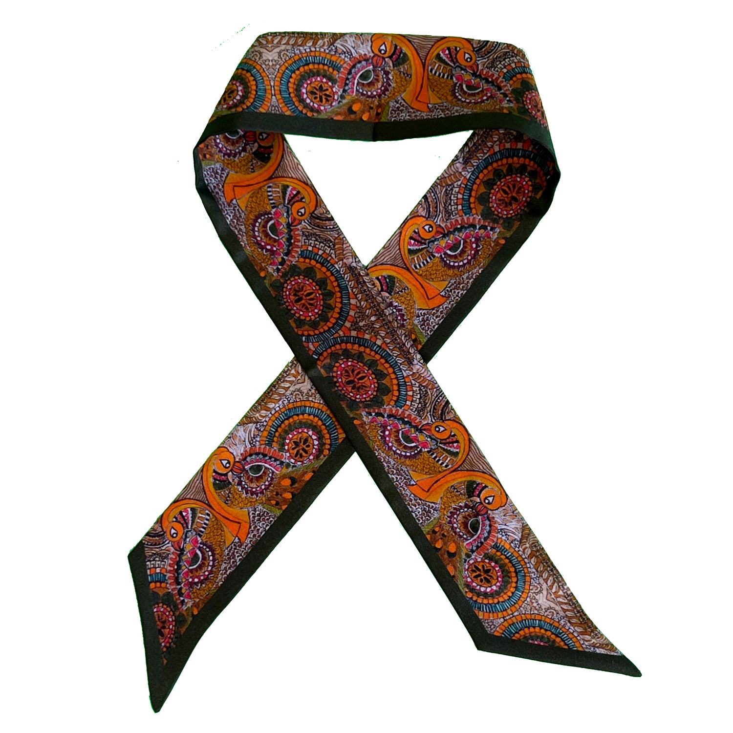 India twilly with classic folk pattern painting, printed on silk