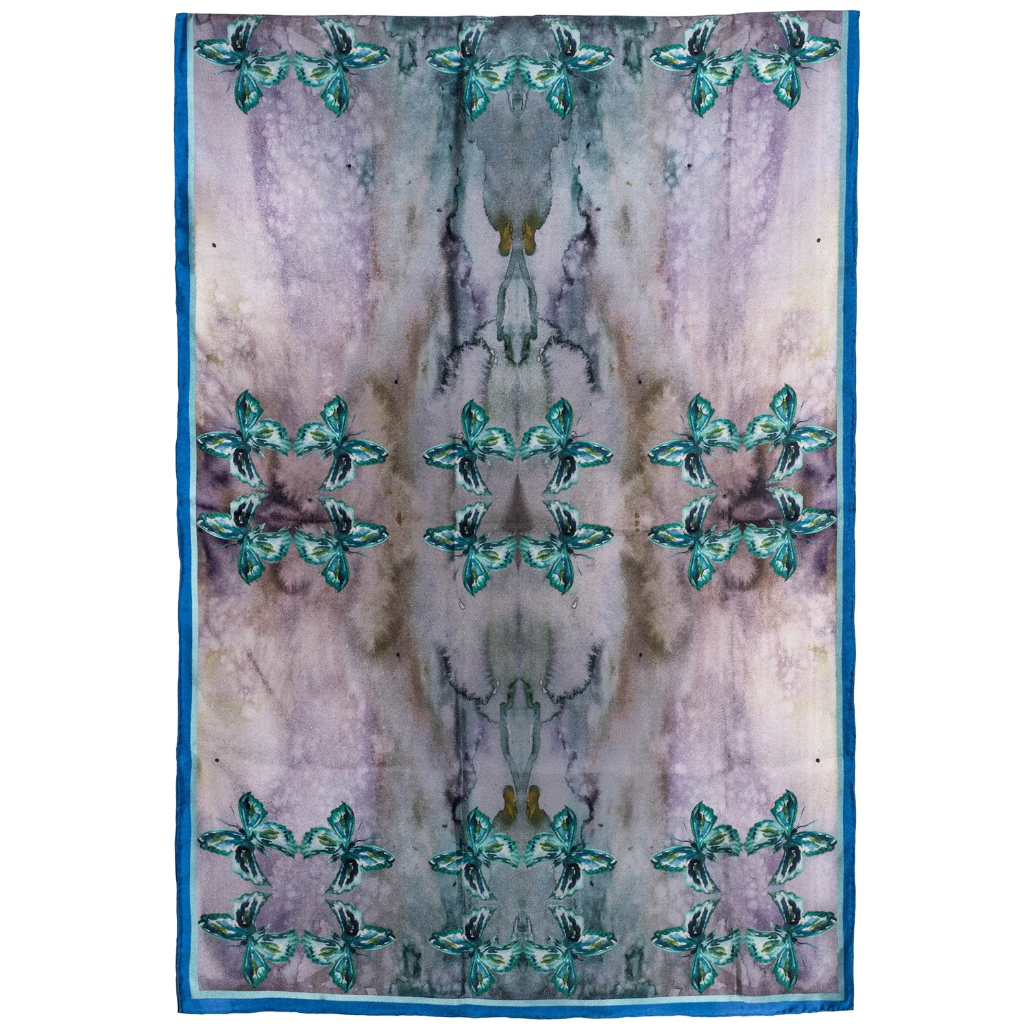 Chetna Singh jewel tone butterfly print long silk scarf. 