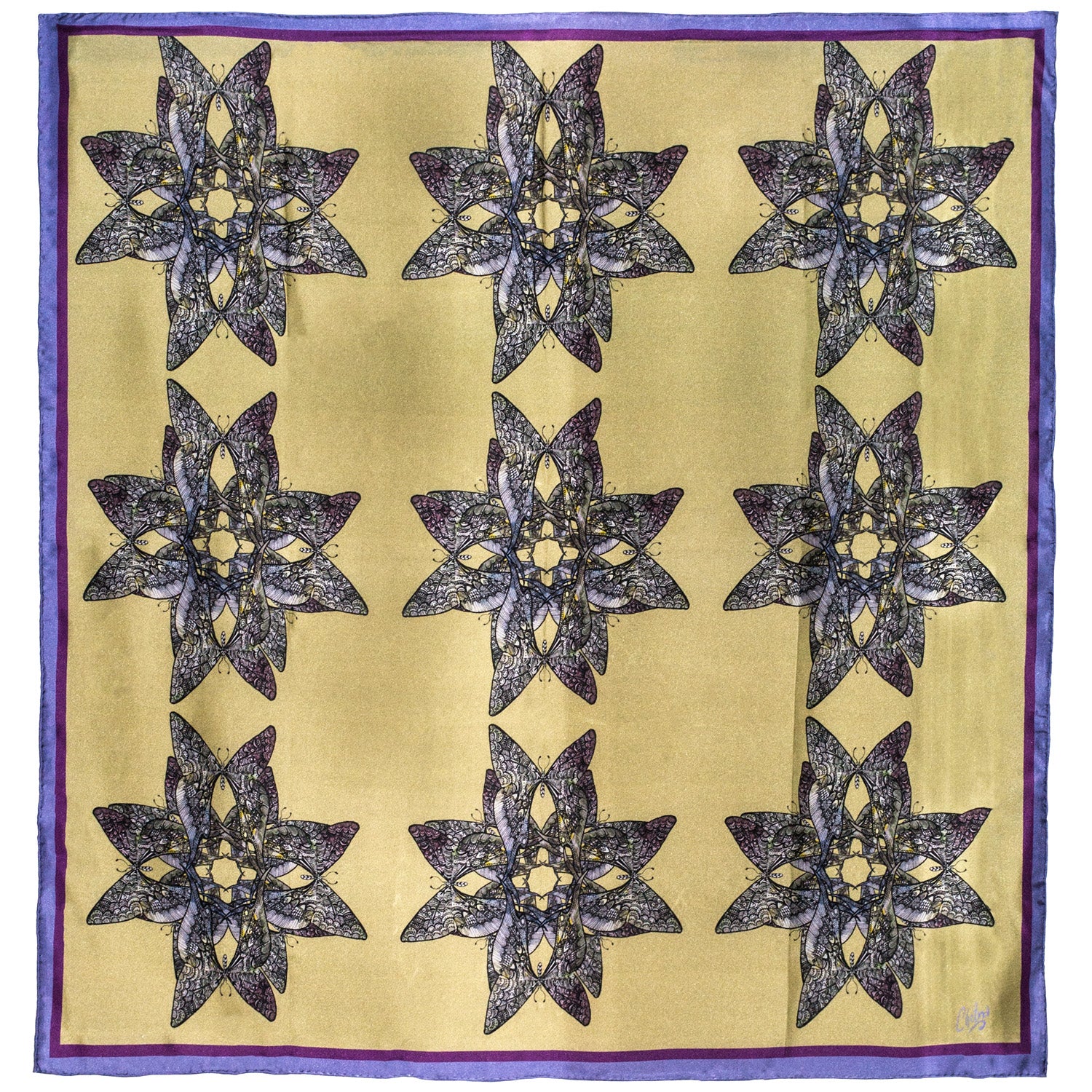 Chetna Singh butterfly print square silk scarf. 