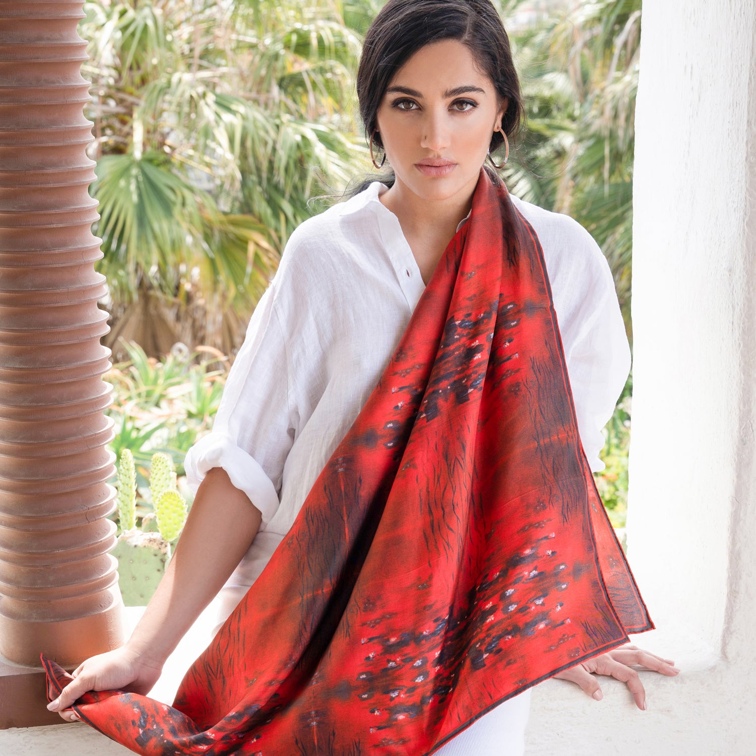 Chetna Singh red willow silk scarf 
