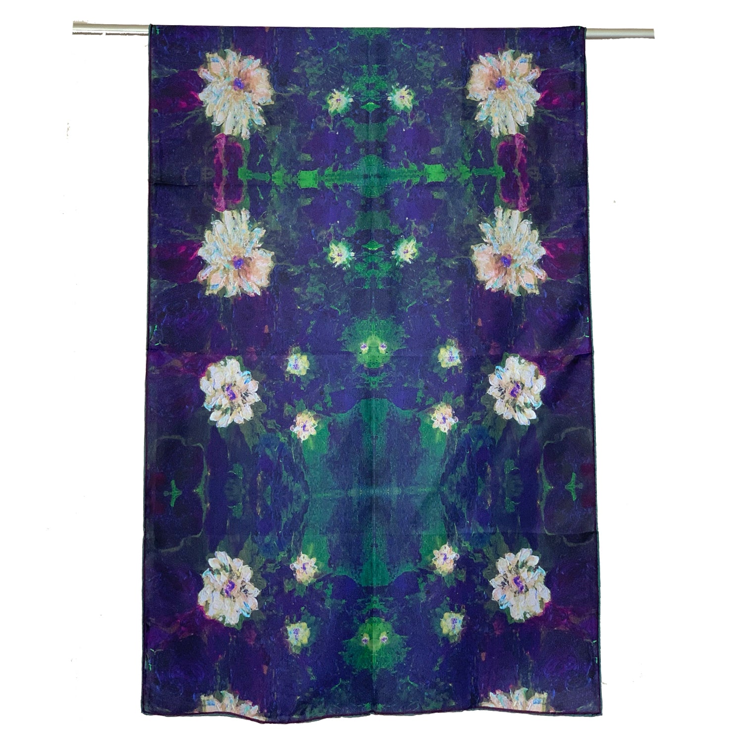 Chetna Singh abstract lotus silk scarf blue