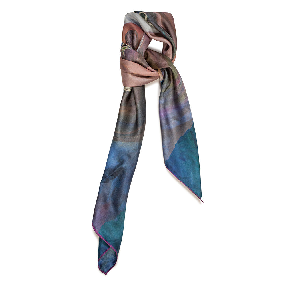 Chetna Singh blue tone Venetian woman in mask print silk scarf. 