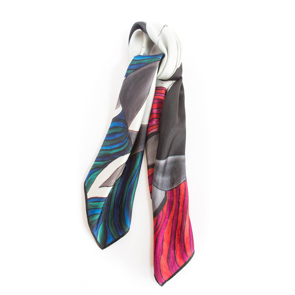 Chetna Singh black and white horse print silk scarf. 