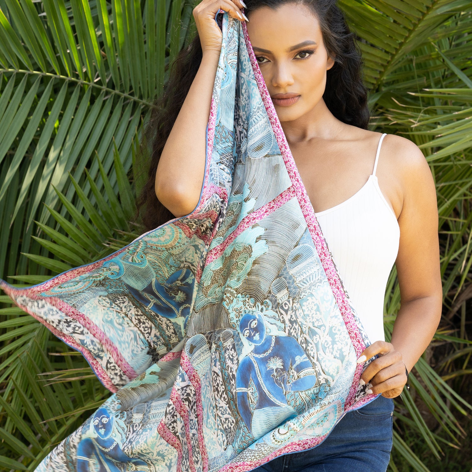Chetna Singh scarf Ajanta India painting silk scarf folklore collection